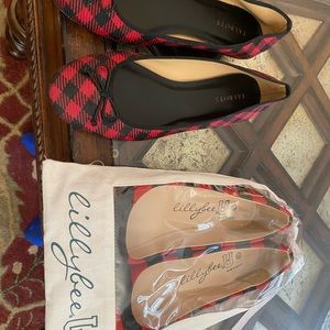 2 pairs of red and black shoes